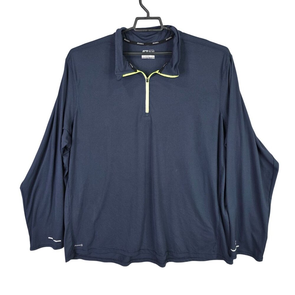 Mens Russell Blue Athletic Training Fit Pullover 1/4 Zip Shirt Long Sleeve 3XL